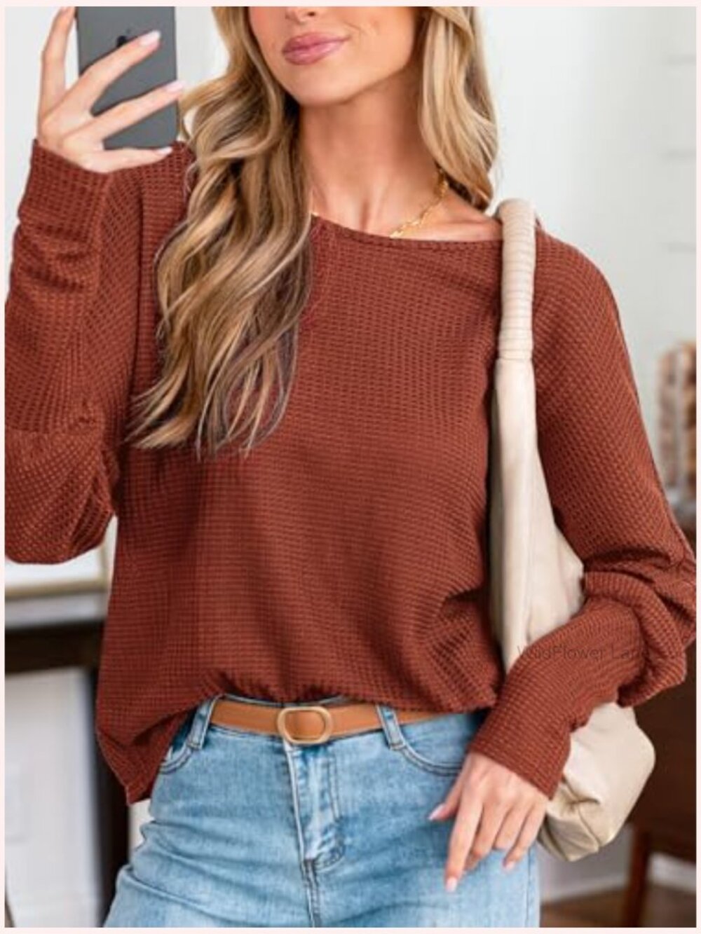 Long Sleeve Crewneck Blouse Ribbed Knit Tunic Top - Picture 6 of 7